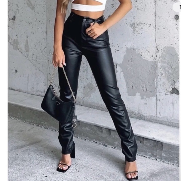 White Fox Boutique Pants - WHITE FOX Black Faux Leather skinny High Waisted Pants size S